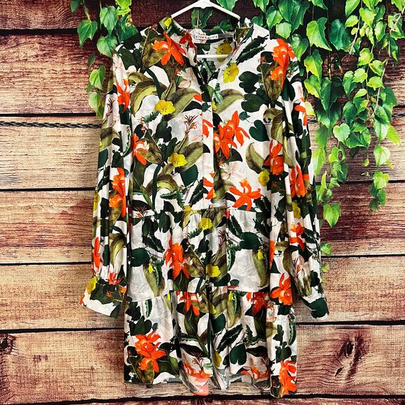 Alice + Olivia Cailin Tropical Mini Dress XL Sunrise Hawaiian Floral Midi $440 - Picture 3 of 7